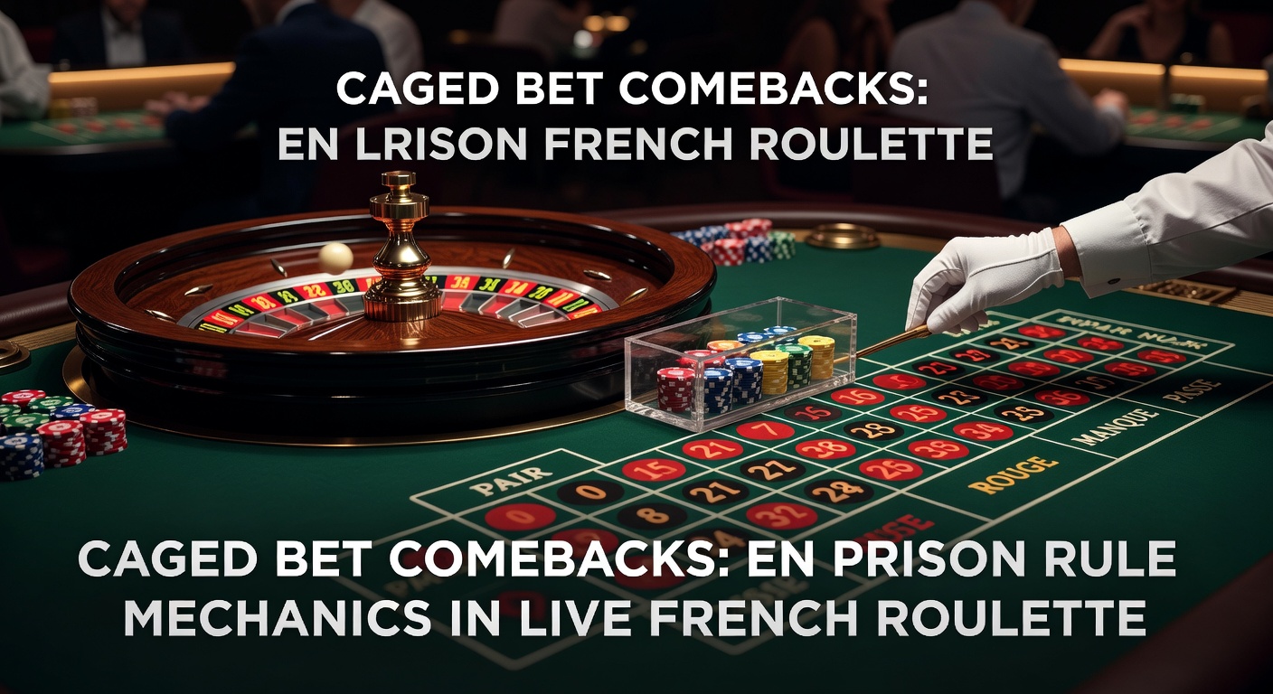Live Franse roulette tafel met En Prison marker zichtbaar op een even-money bet tijdens een spin