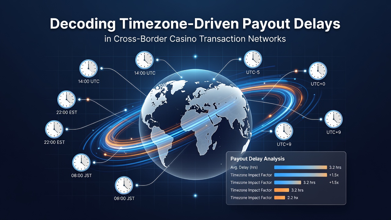 Kaart met tijdzones en casino-transactieroutes