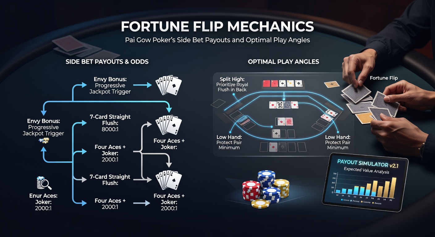 Gedetailleerde uitbetalingstabel voor Fortune Flip side bet, met voorbeelden van flip card matches en multipliers