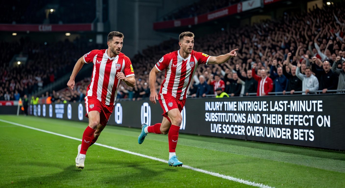 Speler wordt gewisseld in de blessuretijd tijdens een spannende voetbalwedstrijd, met fans op de tribune in spanning