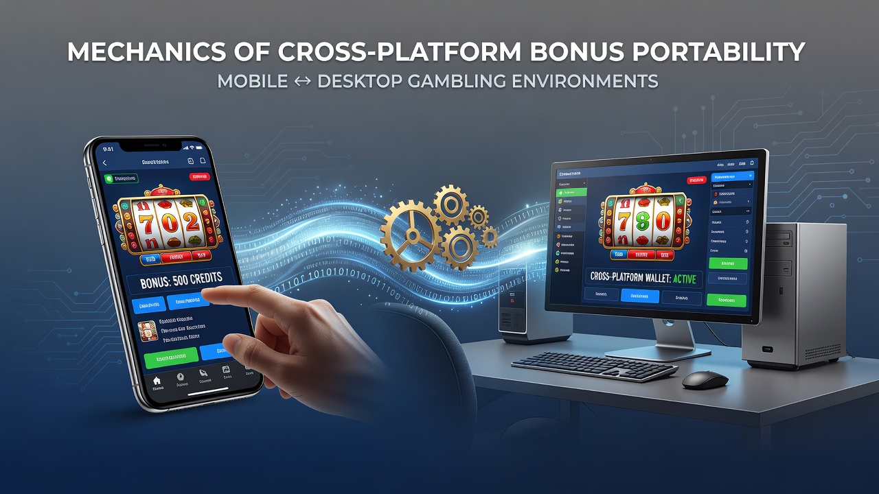 Mobile and desktop screens displaying synchronized casino bonus balances