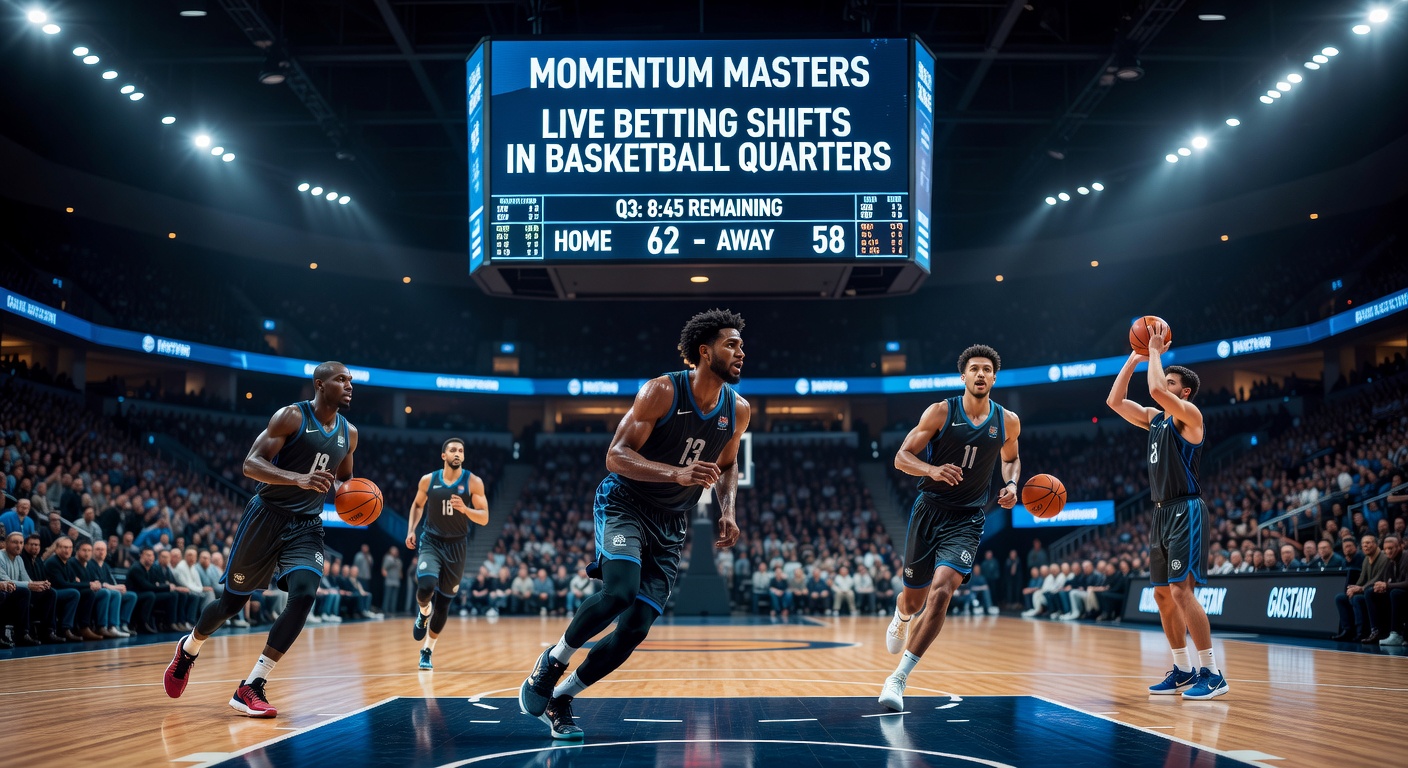 Spannende basketballactie tijdens een quarter met live odds die verschuiven op een weddenschapsplatform
