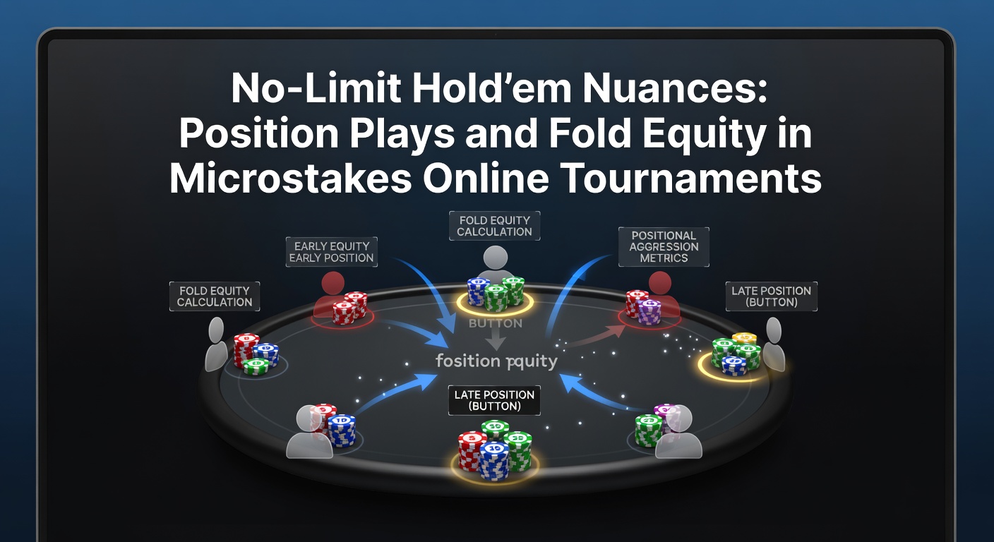 Speler aan de poker tafel analyseert positie en inzetmogelijkheden tijdens een microstakes online toernooi