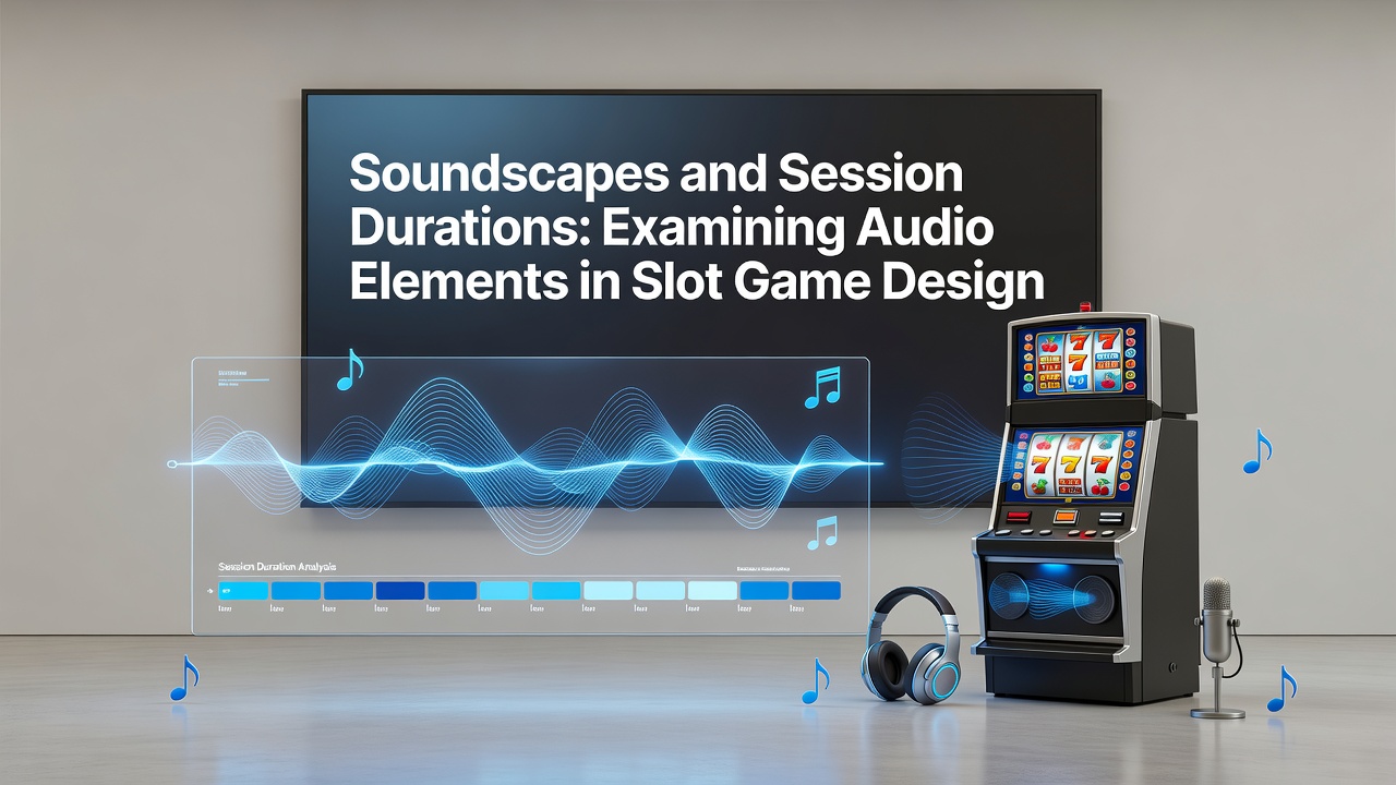 Illustratie van geluidsgolven en slotmachine interfaces in een casino-omgeving