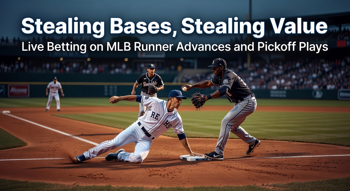 Een spannende MLB-wedstrijd met een loper die een basis probeert te stelen, terwijl de catcher klaarstaat voor een pickoff